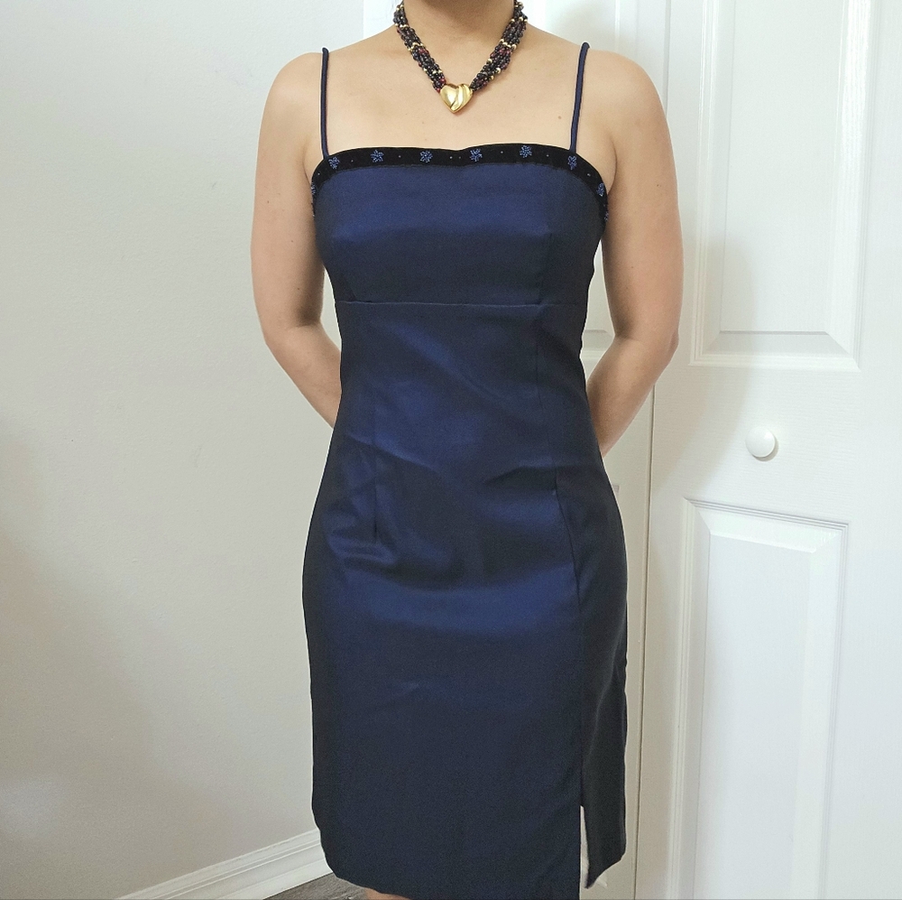 Rampage Vintage 90s Blue Prom Evening Party Dress Spaghetti Straps